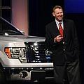 Company President and CEO Alan Mulally shares first-quarter financial results with employees during a global town hall meeting at Ford's World Headquarters.